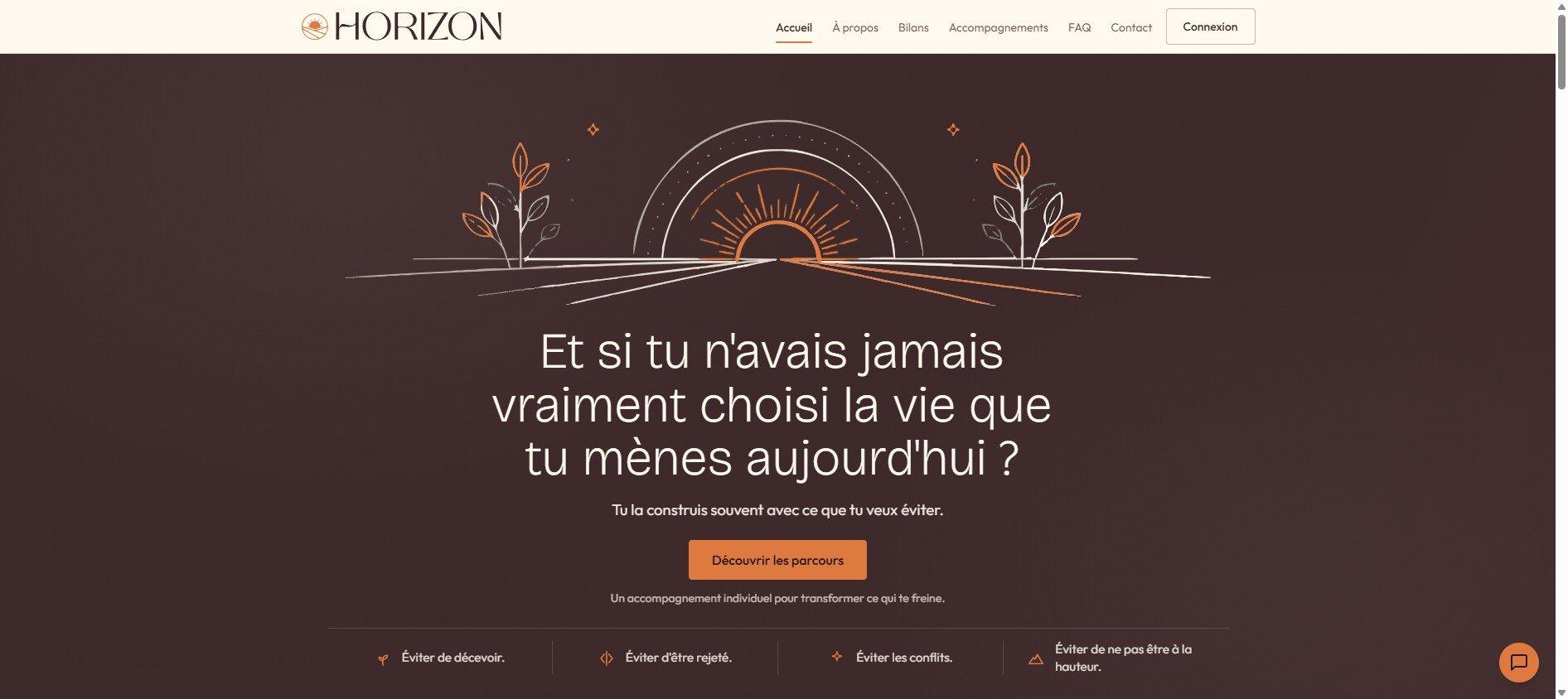 Horizon — Coach en développement personnel · Belgique, projet web réalisé par Elevora